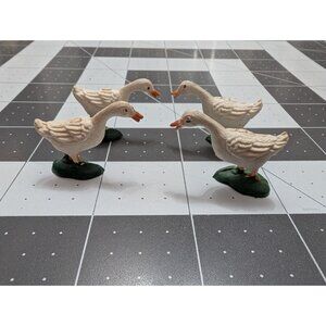 White Geese miniature 1" lot of 4 UK / England plastic toy dollhouse decor